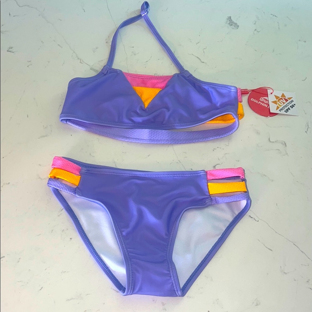 Purple Bikini Set with Pink and Yellow Accents NWT